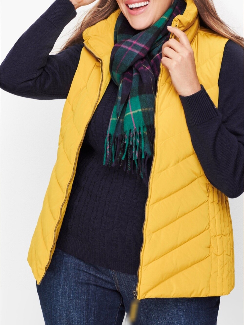 Land's End Quilted Yellow Puffer Vest Lightweight Full Zip Women's Large 14-16